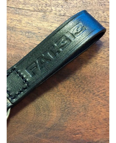 FAT313 Leather Keychain Embossed Logo Black