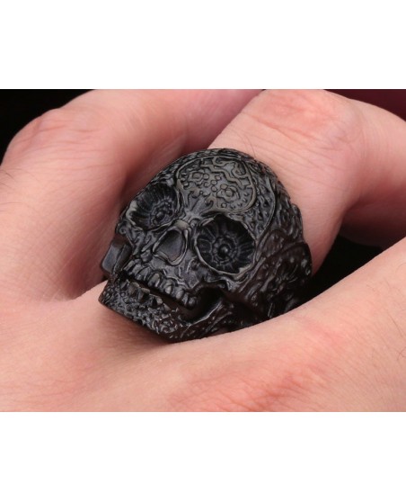 Flower Skull Ring Black