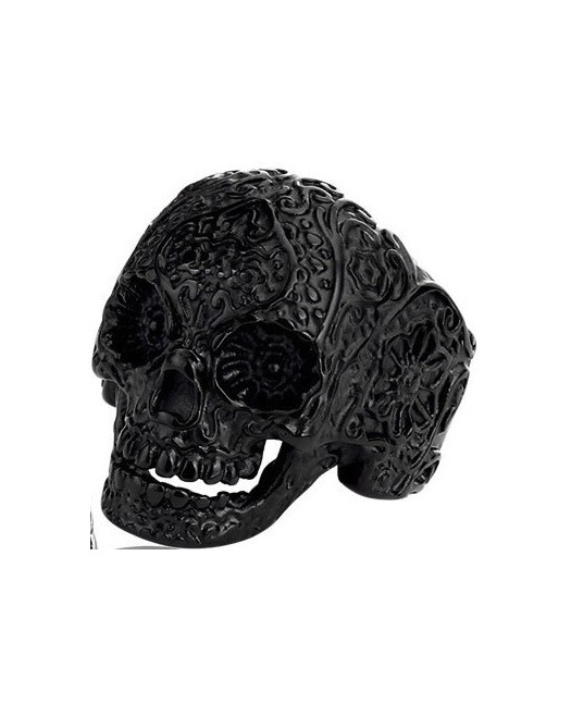 Flower Skull Ring Black