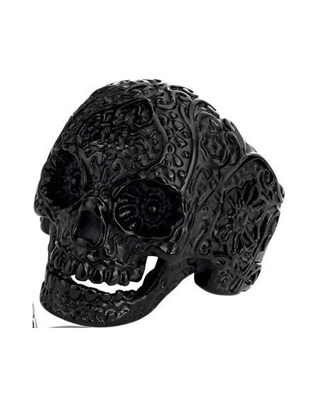 Flower Skull Ring Black