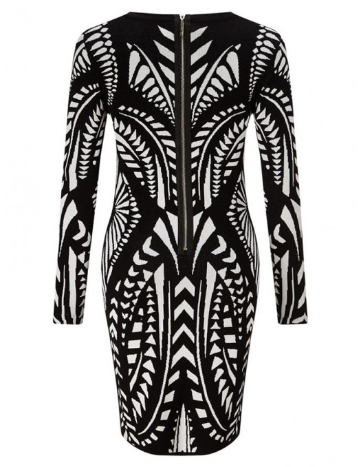 Graphic LS Dress BlackNWhite