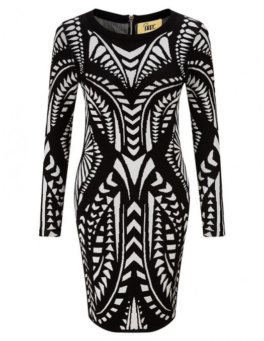 Graphic LS Dress BlackNWhite