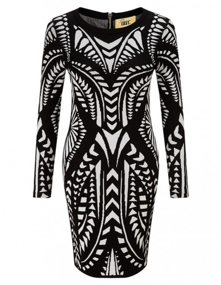 Graphic LS Dress BlackNWhite