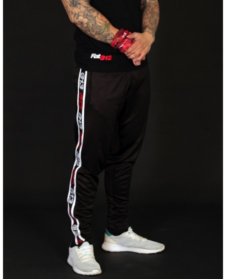 FAT313 Endurance Track Pants Black Red/White Stripes
