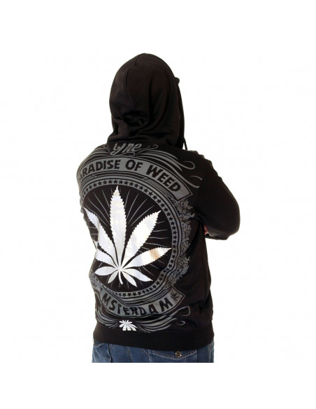 BSAT Silver Weed ZipHoodie Black//Silver/Grey