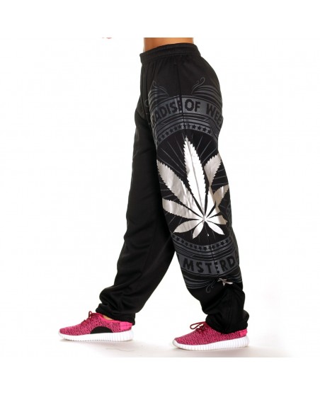Silver Weed Sweatpants BlackGreyNSilver by BSAT