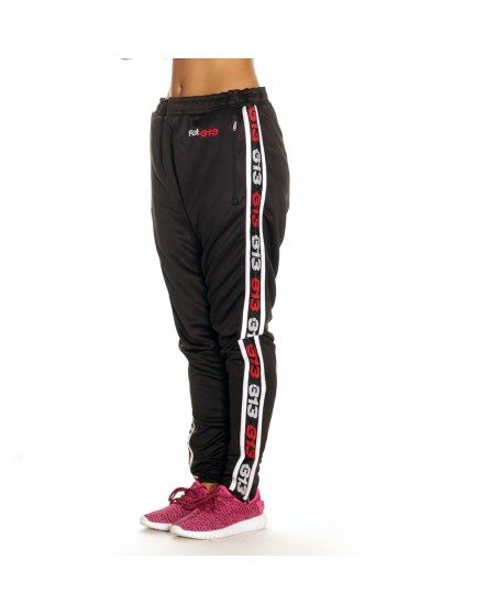 Endurance Track Pants Black with RedNWhite Stripe by FAT313