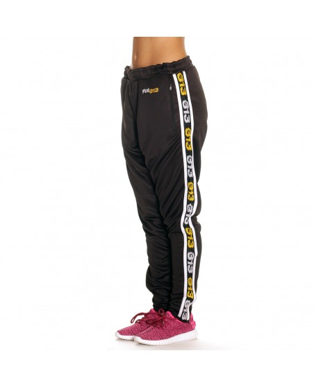 Endurance Track Pants Black with YellowNWhite Stripe by FAT313