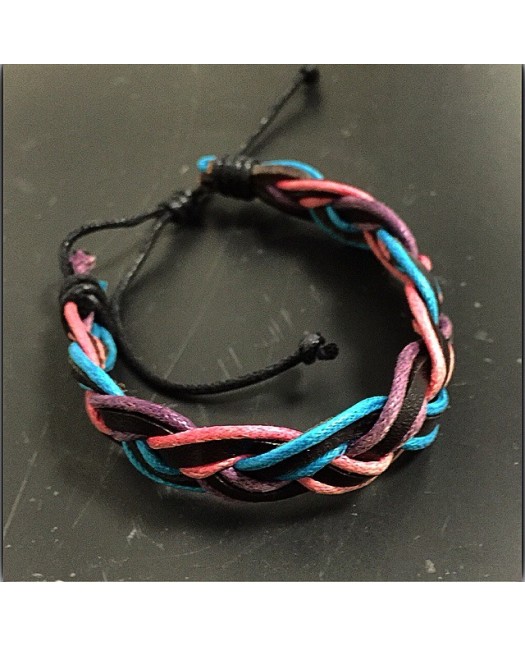 Leather Bracelet/Braided Black. Pink,...