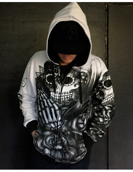 BSAT Praying Skull ZipHoodie WhiteNBlack