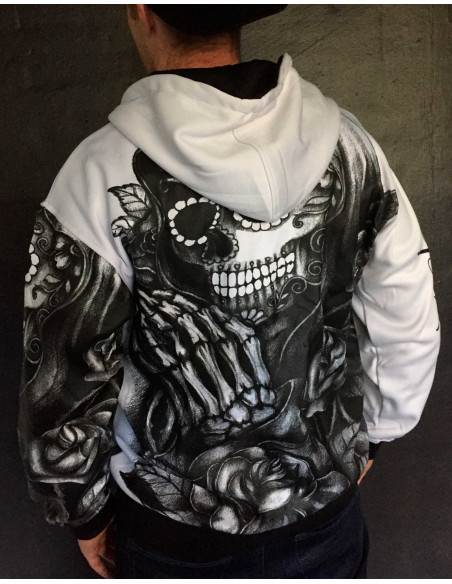 BSAT Praying Skull ZipHoodie WhiteNBlack