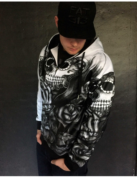 BSAT Praying Skull ZipHoodie WhiteNBlack