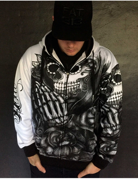 BSAT Praying Skull ZipHoodie WhiteNBlack