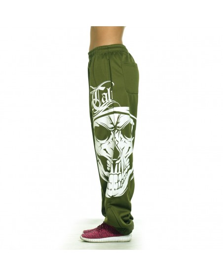 Cali Skull Ladies Sweatpants Olive by BSAT