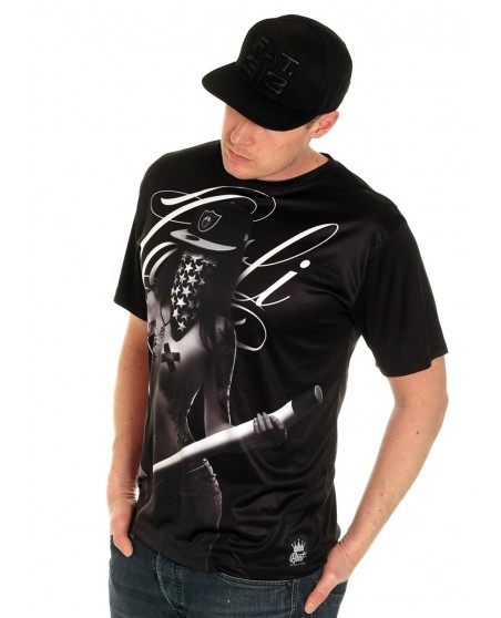 BSAT Baseball Chica Tee Black Custom Fit