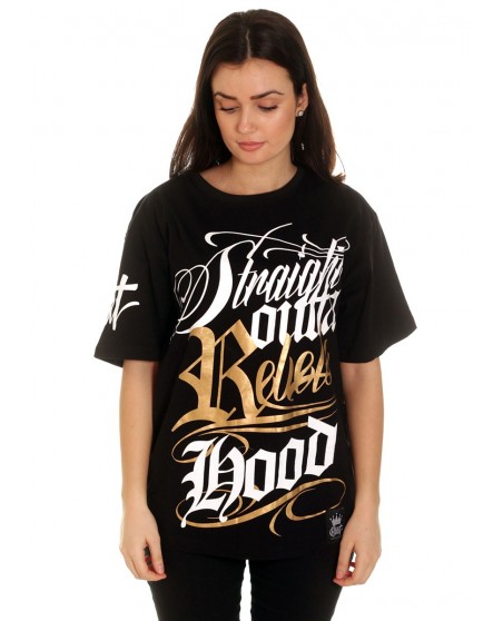 BSAT Rebels Hood Tee Ladies Black/WhiteNGold
