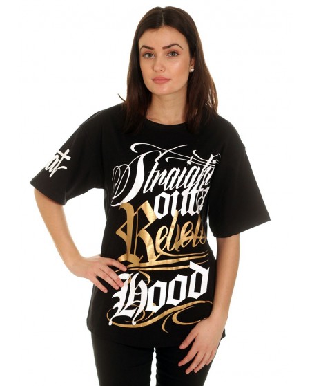 BSAT Rebels Hood Tee Ladies Black/WhiteNGold