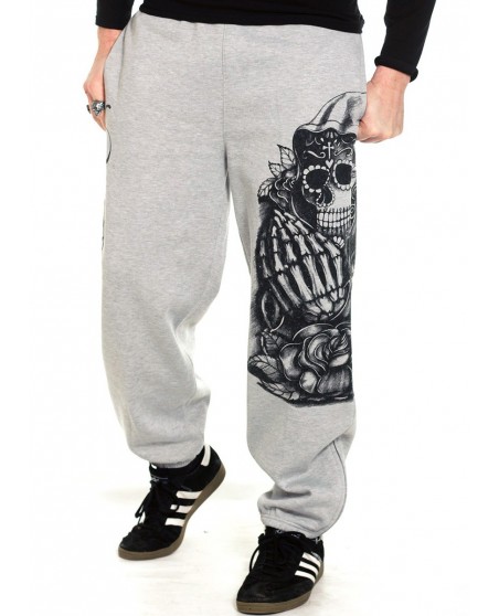 Praying Skull Sweatpants Grey by BSAT
