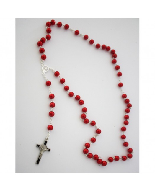 Necklace Rosary Pearls red