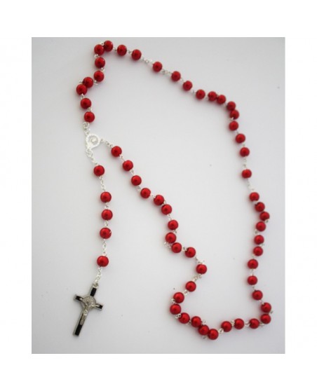 Necklace Rosary Pearls red