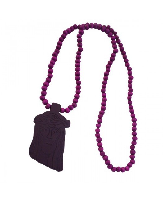 Wood necklace, Jesus Purple