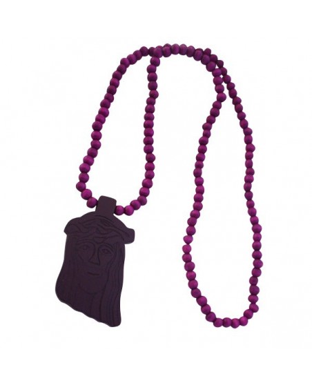 Wood necklace, Jesus Purple