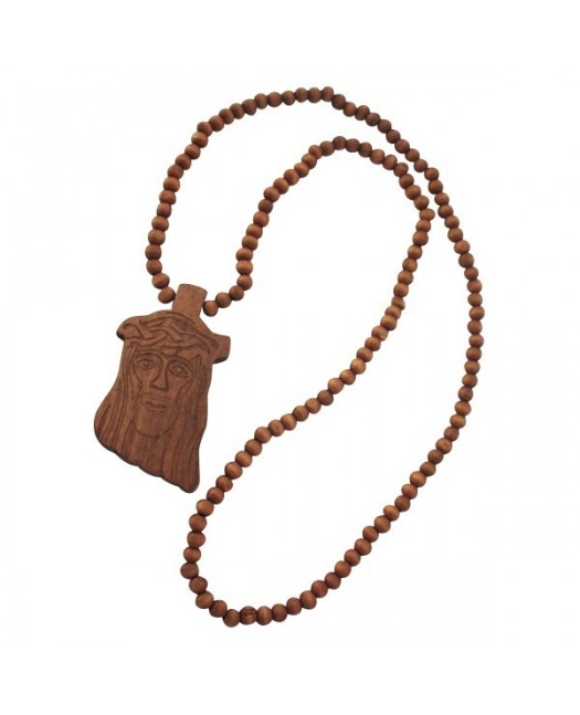 Wood necklace, Jesus Brown