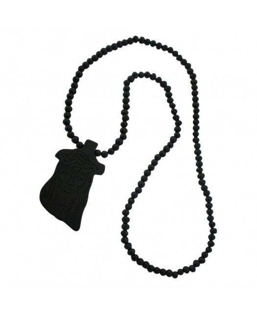 Wood necklace, Jesus Black