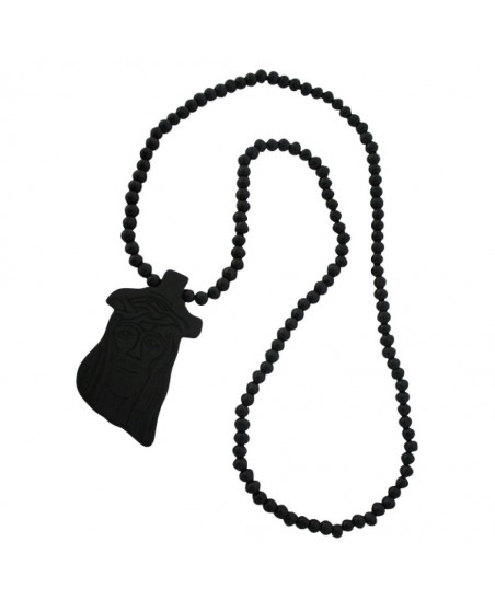 Wood necklace, Jesus Black