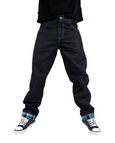Dirty Money Baggy Zip Arc Check Blue Jeans