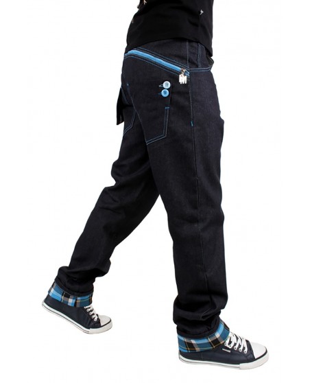 Dirty Money Baggy Zip Arc Check Blue Jeans