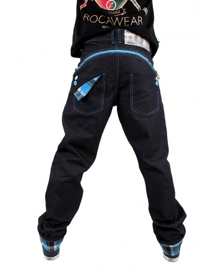 Dirty Money Baggy Zip Arc Check Blue Jeans