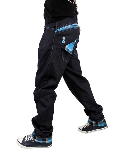 Dirty Money Baggy Zip Arc Check Blue...
