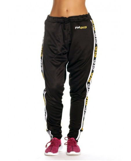 Endurance Track Pants Black with YellowNWhite Stripe by FAT313