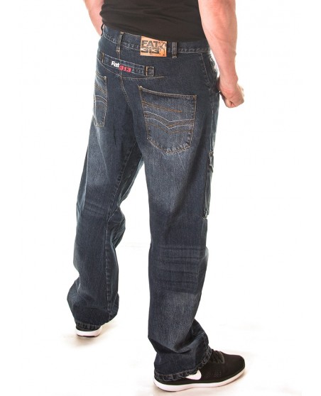 FAT313 Cargo Denim Jeans Blue Washed