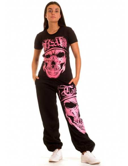 BSAT Rose Cali Skull Tee BlackNPink