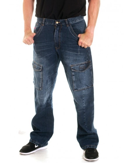 FAT313 Cargo Denim Jeans Blue Washed
