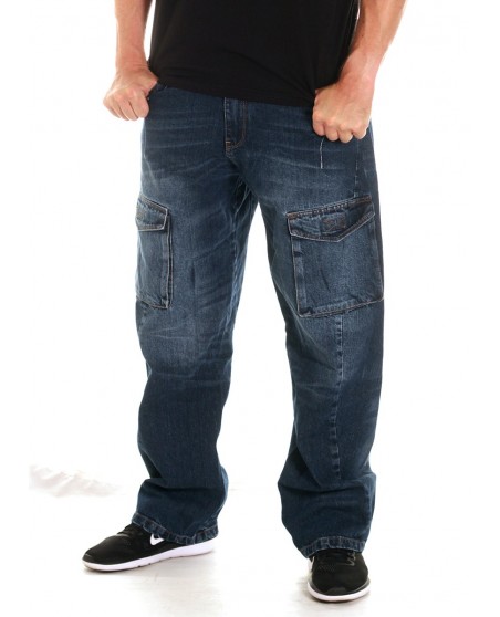 FAT313 Cargo Denim Jeans Blue Washed