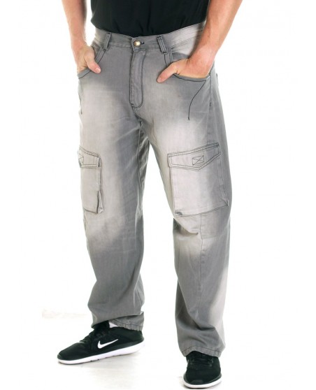 FAT313 Cargo Denim Jeans Grey Washed