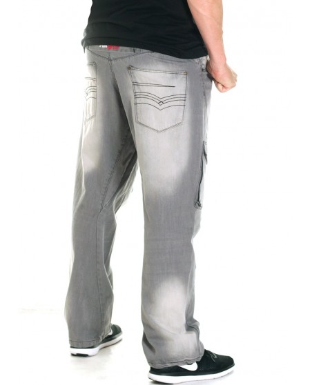 FAT313 Cargo Denim Jeans Grey Washed