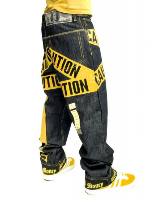 Dirty Money Yellow Caution Jeans Blue