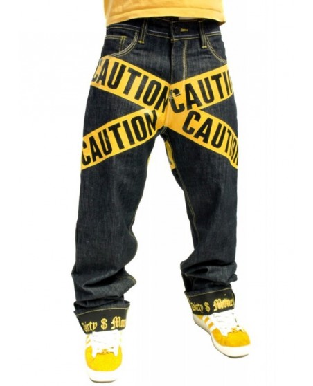 Dirty Money Yellow Caution Jeans Blue