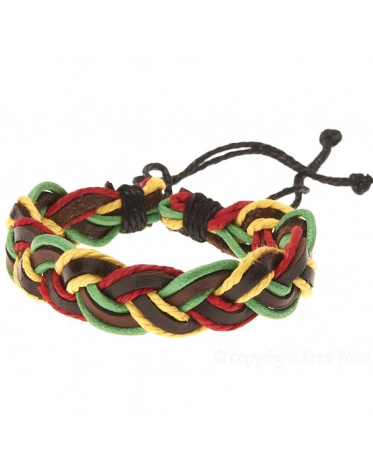 Leather Bracelet - Braided Rasta