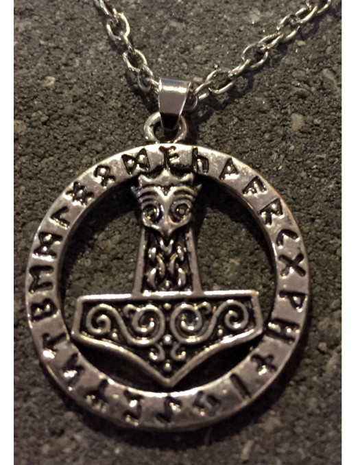 Thors Hammer Necklace silverNblack round