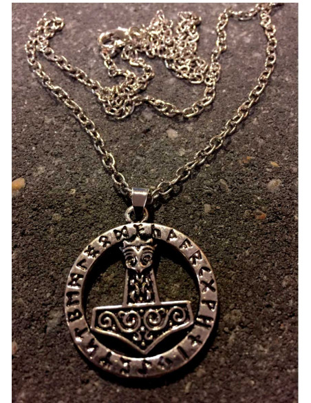 Thors Hammer Necklace silverNblack round
