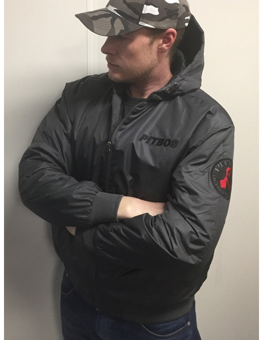 Pitbos Dog Winter Jacket DarkgreyNRed