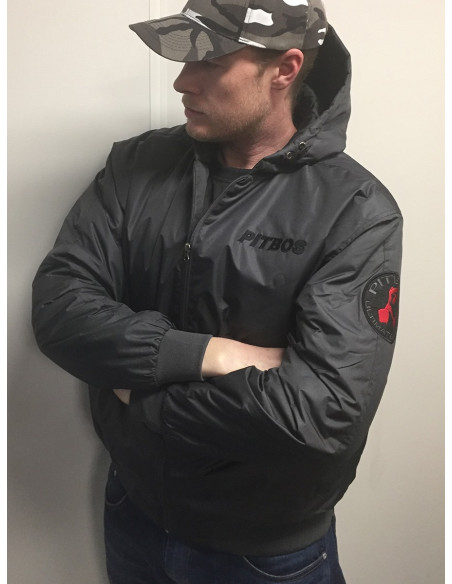 Pitbos Dog Winter Jacket DarkgreyNRed