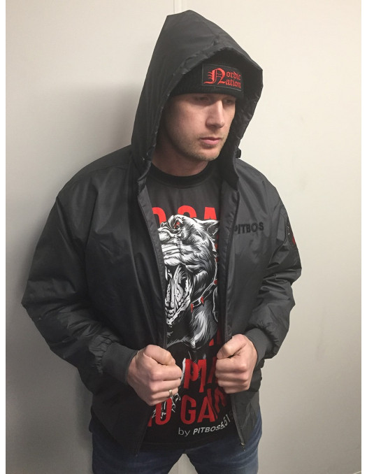 Pitbos Dog Winter Jacket DarkgreyNRed