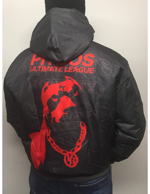 Pitbos Dog Winter Jacket DarkgreyNRed