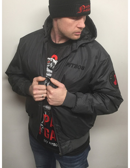 Pitbos Dog Winter Jacket DarkgreyNRed